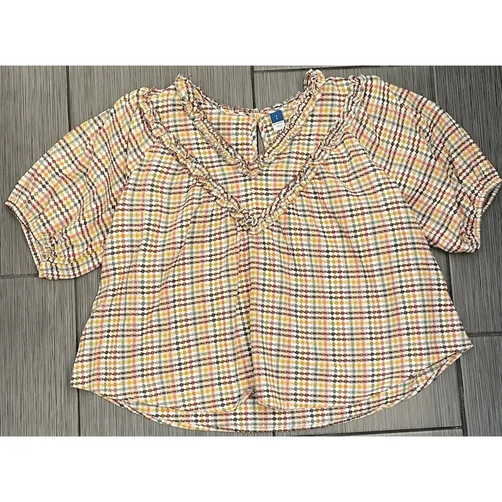 Old Navy Oversized Short-Sleeve Ruffled Dobby Gingham Blouse Size Small NWT